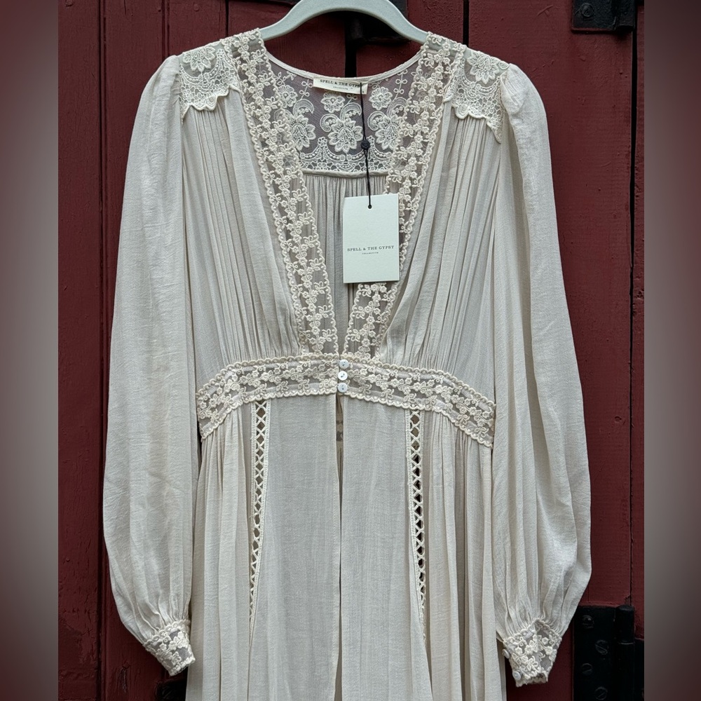 NWT Spell & the Gypsy Le Gauze Lace duster Small new off white dress wedding - Picture 8 of 17